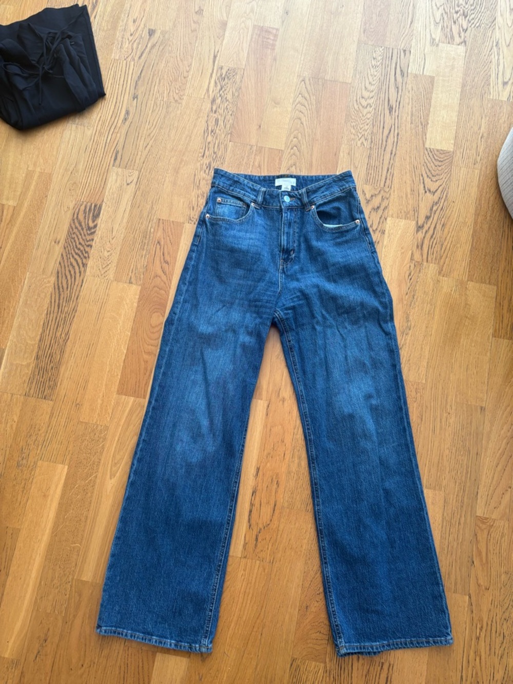 H&M Dark Blue High-Rise Wide-Leg Jeans